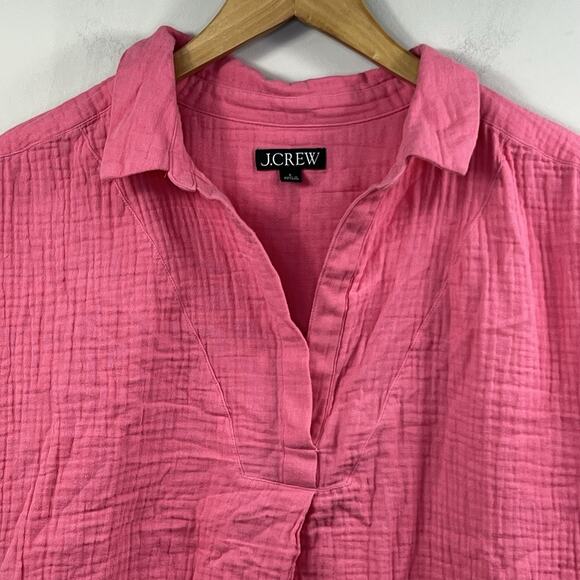 J. Crew Pink Soft Gauze Tunic Shirt Dress Size L Short Sleeves Summer - Picture 3 of 11